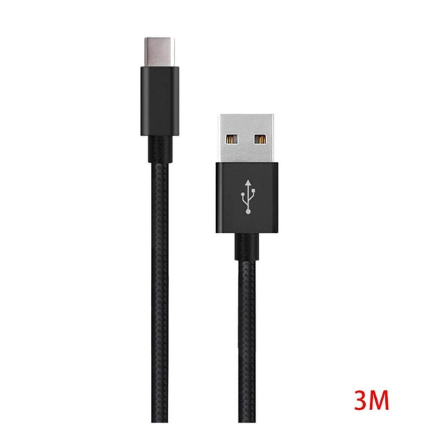 Sidaley Línea de datos de cable de carga tipo C de 1/2/3 metros para S9 S8  Plus Note 8 Cable de carga rápida USB-C Teléfono y Comunicación negro 3m
