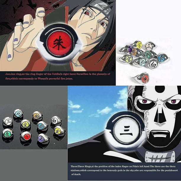 Fusovon Juego de 11 anillos de anime para cosplay con collar, anillos  Akatsuki, accesorios de cosplay, collar y anillo de anime con caja, Sin  piedra