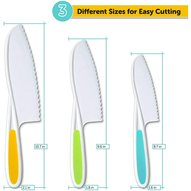 Juego de cuchillos de nailon coloridos para niños pequeños, cuchillos de  cocina para cortar frutas, ensalada