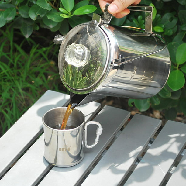 APOXCON Cafetera de café para campamento, 9 tazas, cafetera de acero  inoxidable con perilla de vidrio superior transparente, cafetera  percoladora para