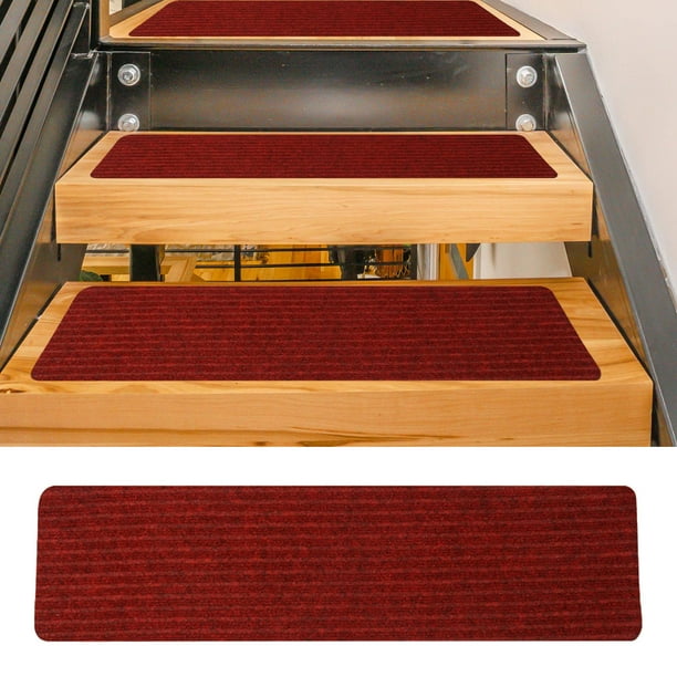 Alfombra antideslizante Peldaños de escalera de interior antideslizante  30x8in Alfombras de escalera con bordes suaves de poliéster para masc Rojo  perfecl Escalones