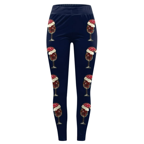 Gibobby pantalones de vestir mujer Leggings deportivos estampados navideños  de moda informal para mujer Leggings de moda (Azul marino, S)