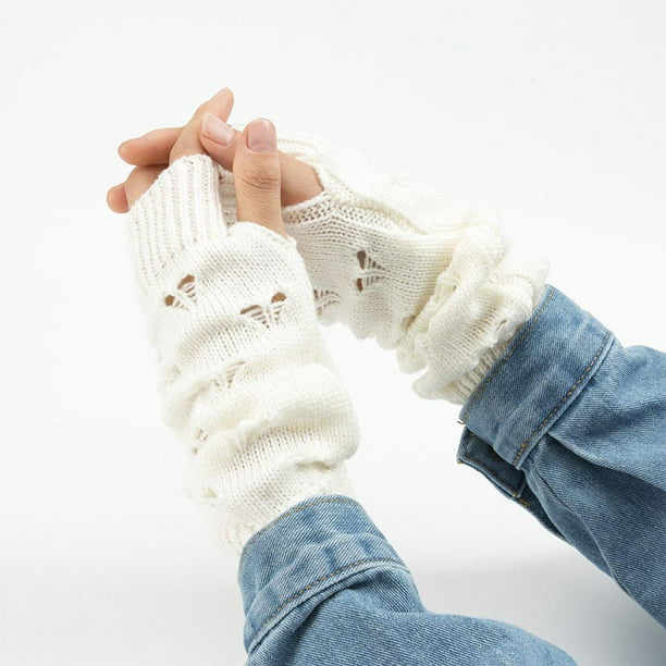 Comprar 1 par de guantes de punto elásticos negros para hombre y mujer, sin  dedos, calentadores de invierno