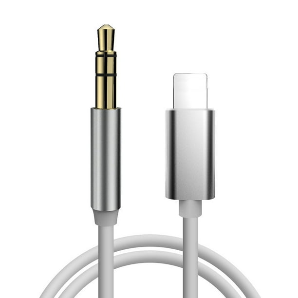Cable auxiliar para iPhone Adaptador de cable de audio estéreo auxiliar  compatible con iPhone Car Home Stereo, altavoz, auriculares-(Blanco)