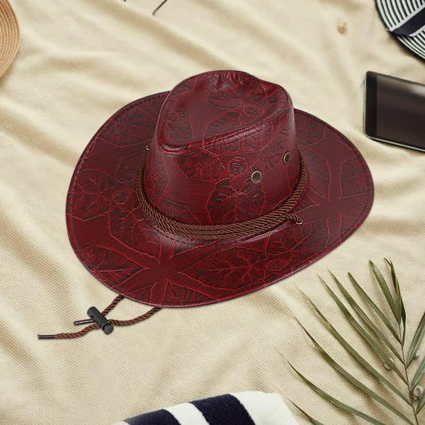 Sombrero de vaquero occidental Sombrero de cuero de imitación Accesorios de  disfraces Sombrero de Sombreros de jazz de caballero para hombres Negro