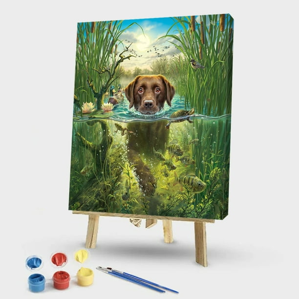 Cuadro pintura al óleo perro multicolor -Cuadros