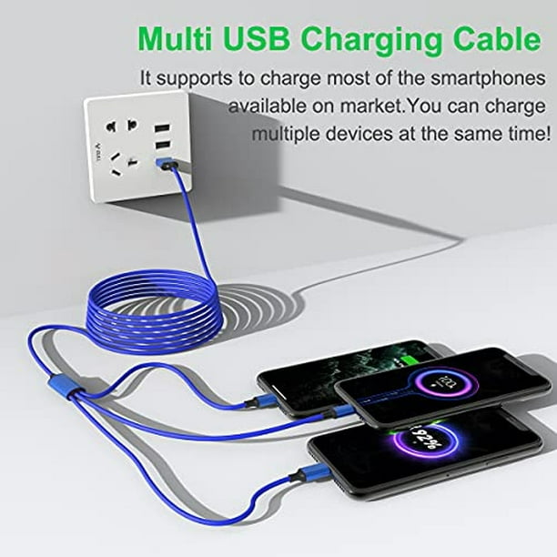 Cable de carga múltiple 3 en 2 3M USB C Multi Cable de carga rápida de  nailon trenzado de 10 pies múltiple USB/USB C a tipo C/Micro USB/Lightning