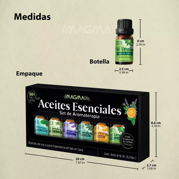 MAGMALIFE Aceites Esenciales 100% Puros Naturales, 6 Botellas con Esencias para  Humidificador, Perfecto para Aromaterapia, Set con Distintos Aromas de 10  ml Cada Uno Best Trading SE6ESE