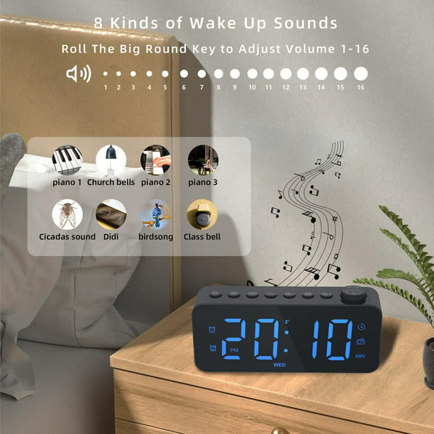 AiLi Reloj despertador digital retro, mesita de noche y sin silencio con  reloj despertador de metal luminoso (color negro)