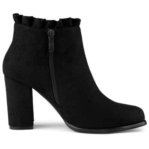 Botines Tac n De Bloque Con Volantes Para Mujer Negro 38 Unique