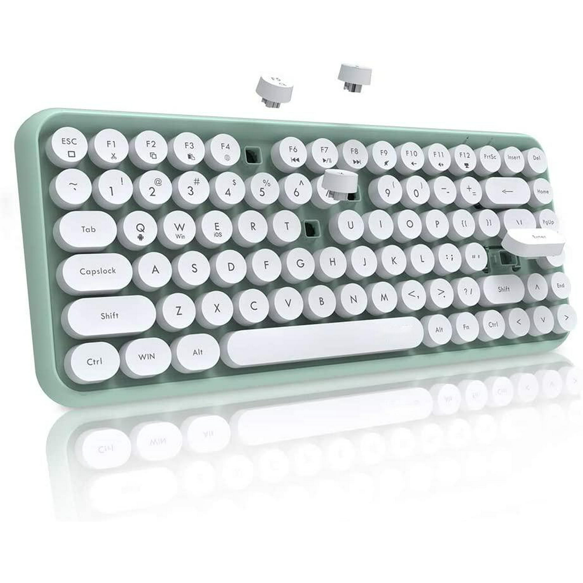  Zopsc Teclado de máquina de escribir retro, teclado inalámbrico  Bluetooth lindo con soporte para teléfono y tableta, teclado mecánico de  104 teclas redondas para Windows, Android, iOS (verde menta) : Electrónica