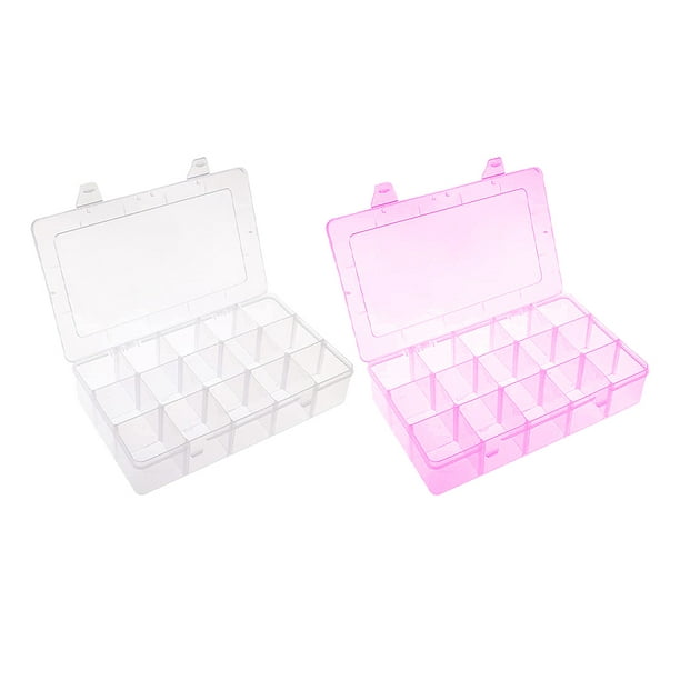Paquete de 2 cajas organizadoras de plástico transparente de 24 rejillas,  contenedor de almacenamiento con divisor ajustable, caja organizadora de
