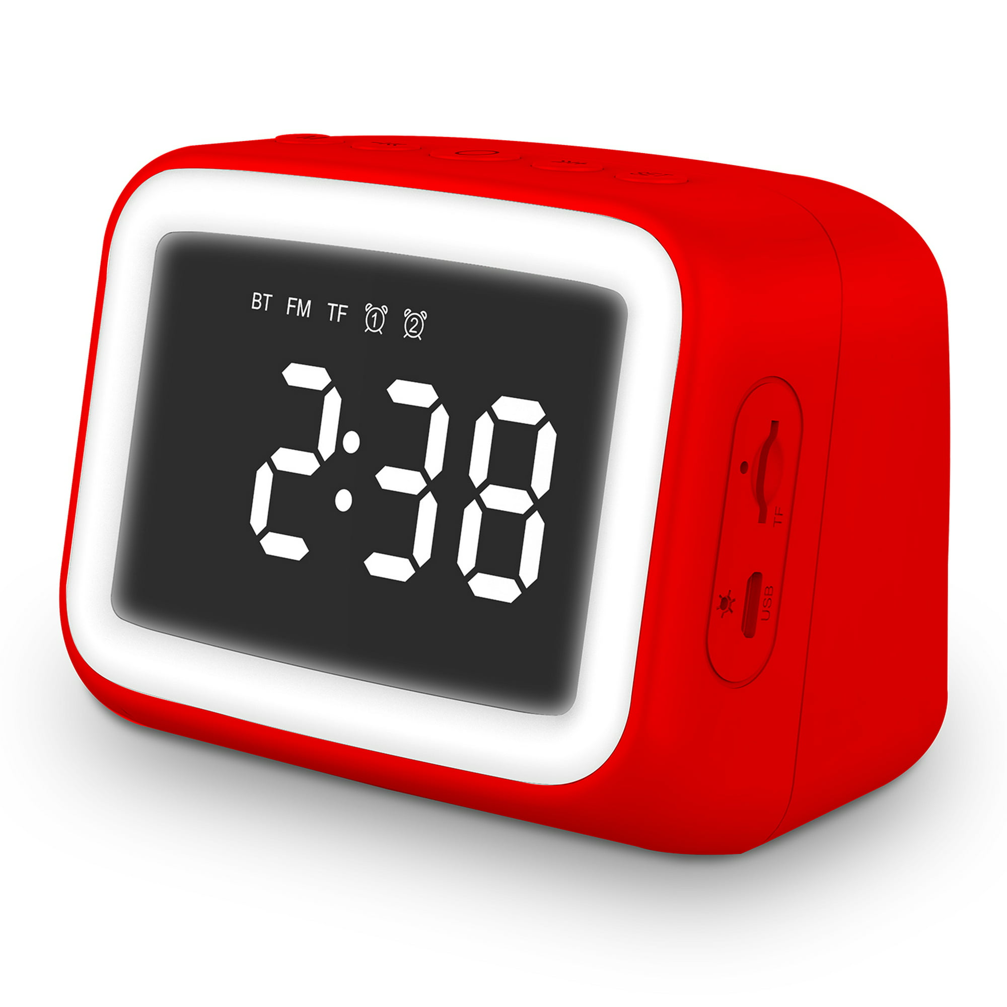 Radio despertador, radio de reloj de madera para dormitorio, reloj  despertador Bluetooth, radio FM con luz nocturna de 7 colores, puerto de  carga tipo