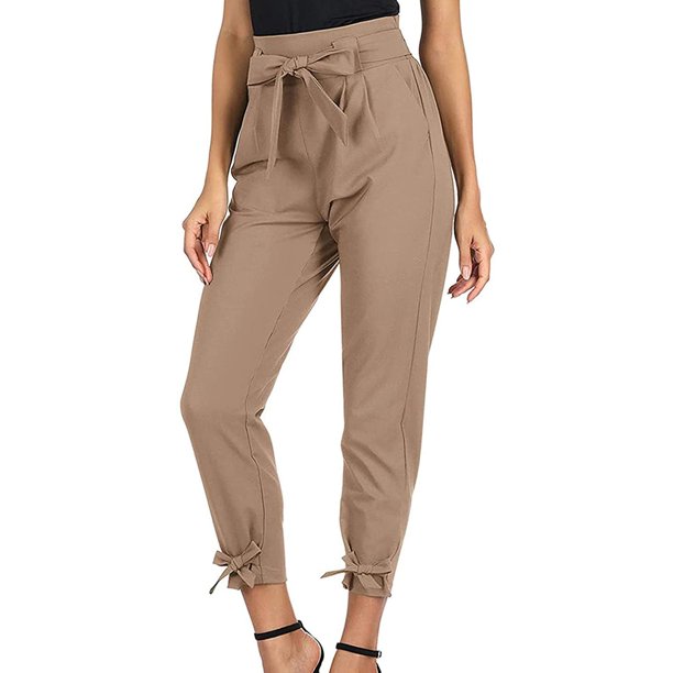 Primavera Mujer Sólido Casual Pantalones lápiz de cinturo Pajarita