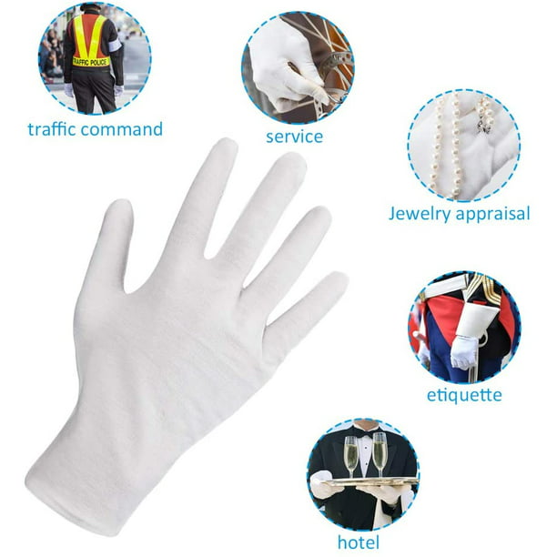 12 pares de guantes de algodón blanco, suaves y transpirables para