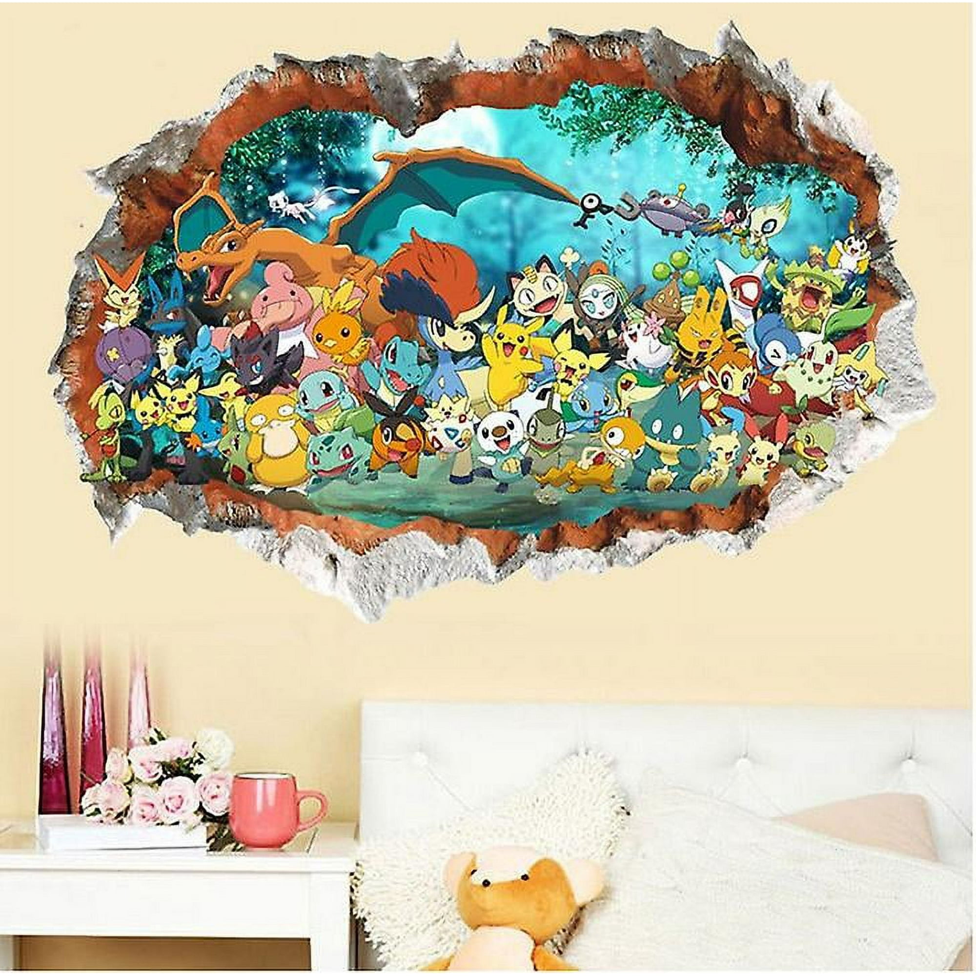  Pegatinas de pared de Pokémon para habitaciones de niños,  decoración del hogar, mural de vinilo, palabras de arte, decoración de  habitación, calcomanía de pared para regalo para niños : Todo lo