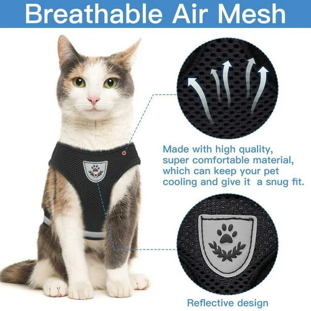 Arnés y correa para gatos a prueba de escape, chaqueta ajustable para gatos  y cachorros con anillo de correa de metal, chaleco suave y transpirable