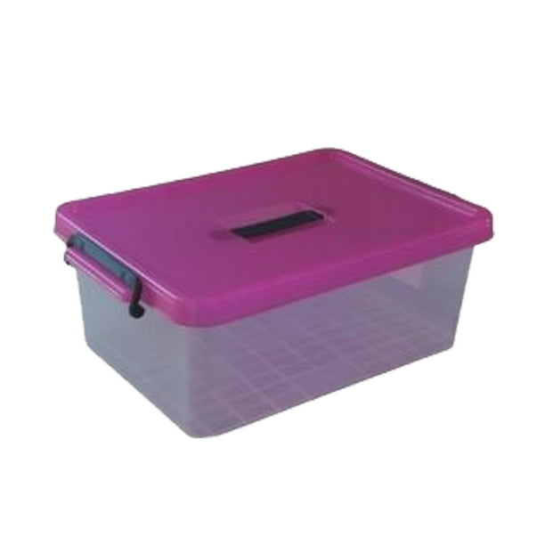 Caja Organizadora Plástica Rosa Doble Doble Tapa Multiuso