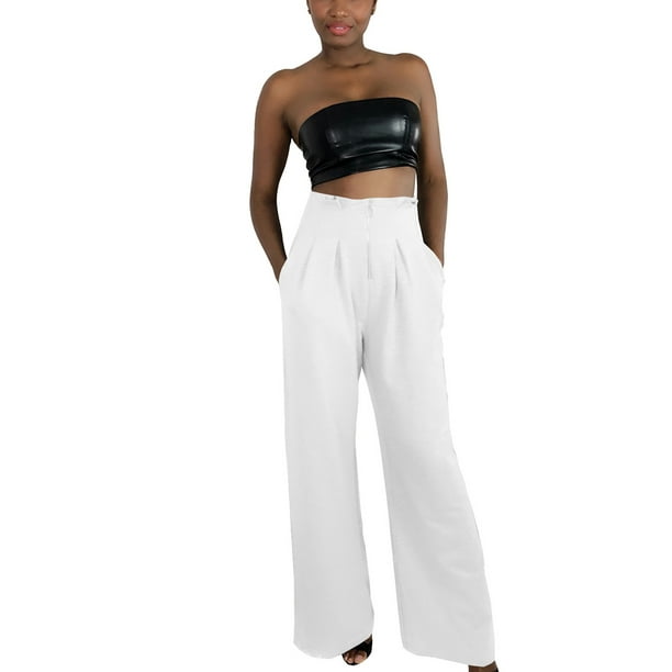 Pantalones palazzo informales para mujer Pantalones anchos de pierna ancha  de cintura alta elásticos XBTCLXEBCO Blanco, Medianaediana