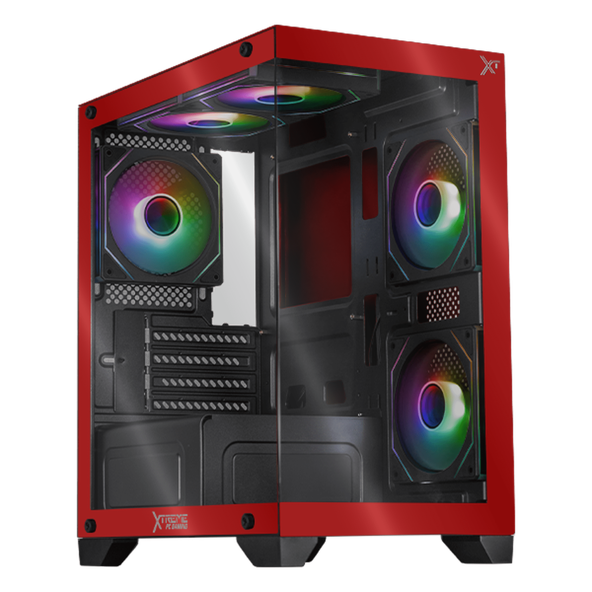 Gabinete xtreme pc gaming crystal hive mini torre 5 fan argb hub rojo cxt3600rd