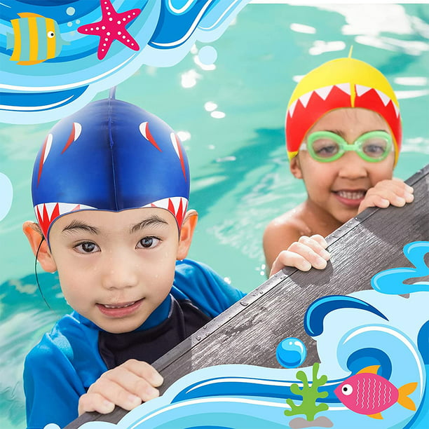 Gorro de natación para niños - Gorro de natación con patrón de tiburón  fresco para niños y niñas - Gorro de natación impermeable de silicona -  para