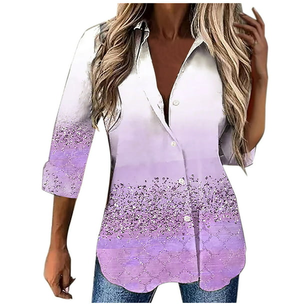 Tops para Camisas Blusas Elegantes Camisas casuales de larga Estampado de moda Cuello vuelto Camisa con botones Odeerbi ODB-5 | Bodega en línea