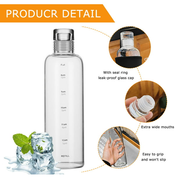  Botella de vidrio para agua con marcador de tiempo