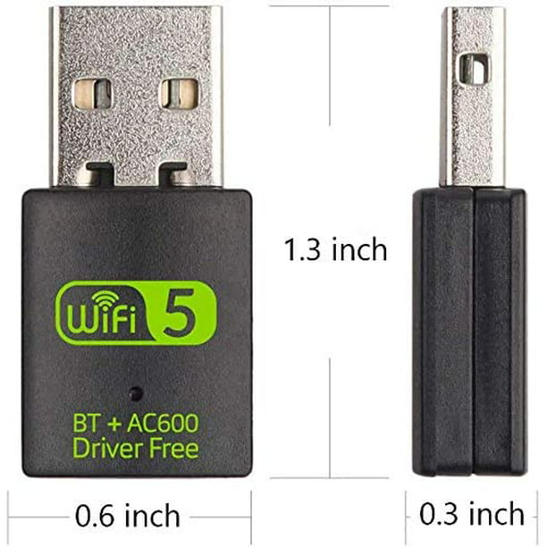 Adaptador USB WiFi Bluetooth, receptor externo de red inalámbrica de 600  Mbps de doble banda 2,4/5 Ghz, Mini Dongle WiFi para PC/ordenador  portátil/escritorio Ormromra CZDZ-ST123