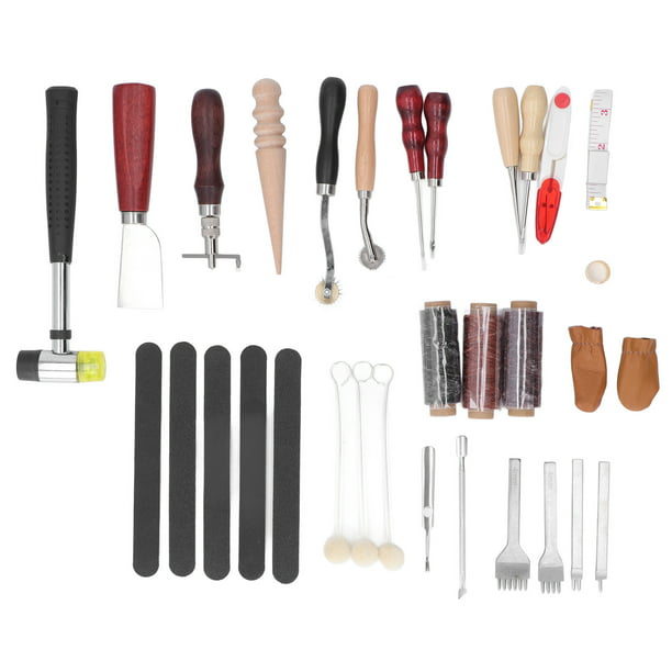 Kit de herramientas de cuero: 58 piezas de herramientas de trabajo de cuero  esenciales y suministros para principiantes con guía Kits de herramientas