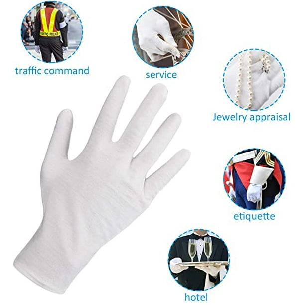 12 pares de guantes de algodón blanco, suaves y transpirables para  inspeccionar joyas---- Sincero Electrónica