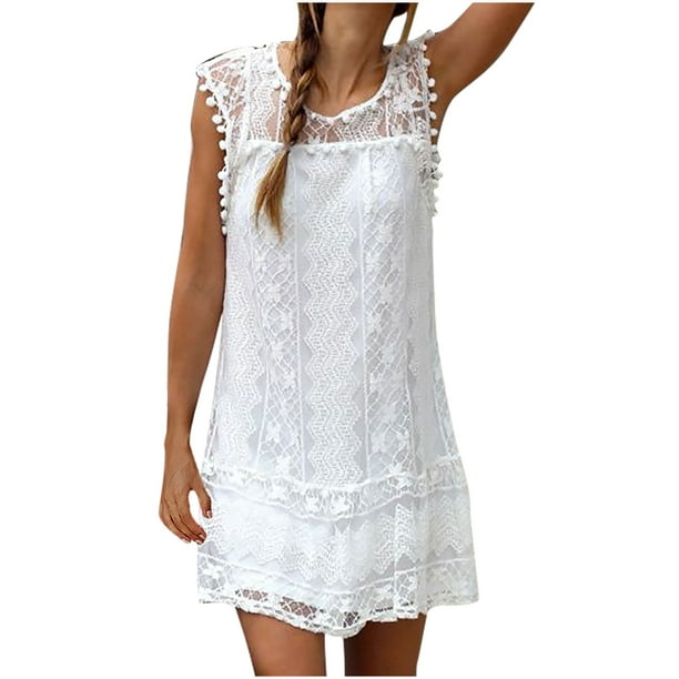 Vestido blanco elegante de longitud media para mujer, sin mangas, ajustado,  vestido casual de color sólido, vestido de playa, fiesta de verano (color