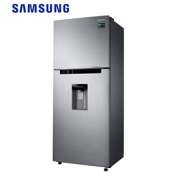 refrigerador top mount samsung 11 pies cúbicos con despachador de agua y twist ice steel rt29a571js8em