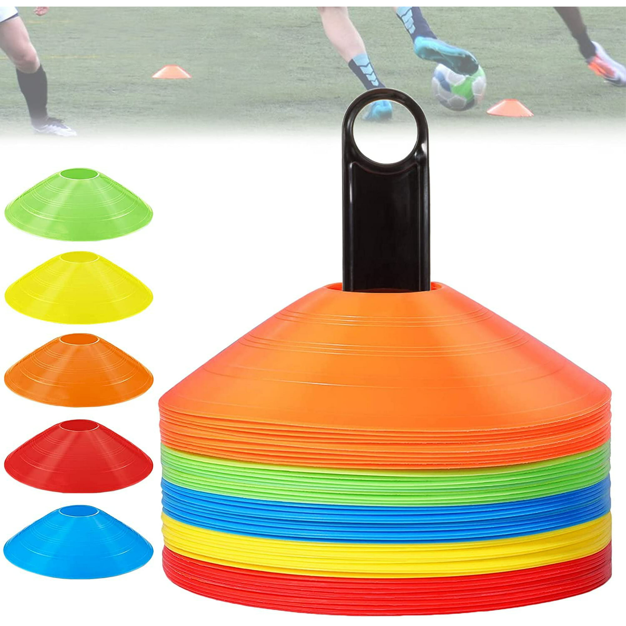 80 conos de fútbol para ejercicios con 2 soportes, conos de disco  multicolor, conos deportivos multicolores, equipo de entrenamiento de  agilidad