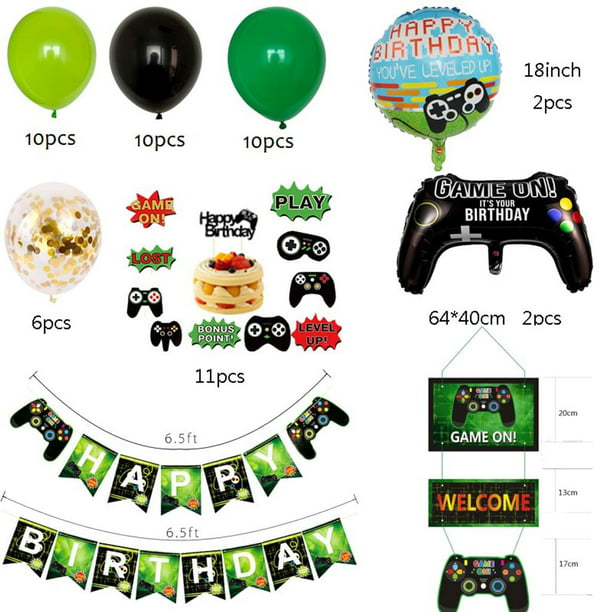  Suministros para fiestas de videojuegos, pancartas de juegos de feliz cumpleaños y globos de papel d Adepaton LL