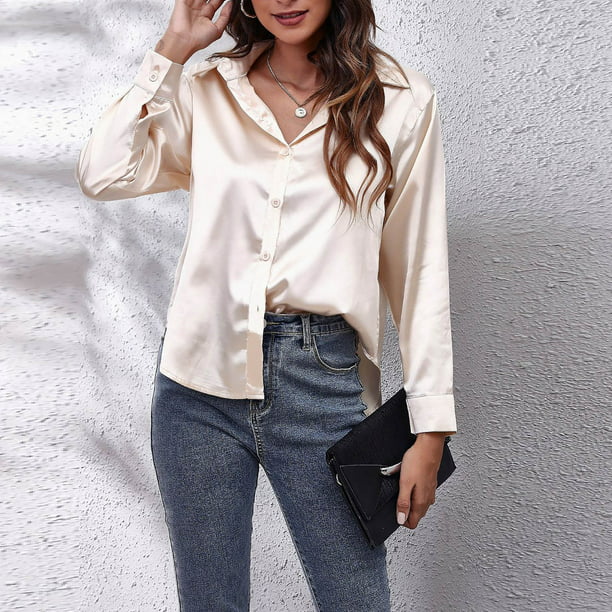 Puntoco, camisa de satén de manga larga botones para mujer, blusa informal de trabajo de oficina Puntoco Puntoco-7954 Walmart en línea