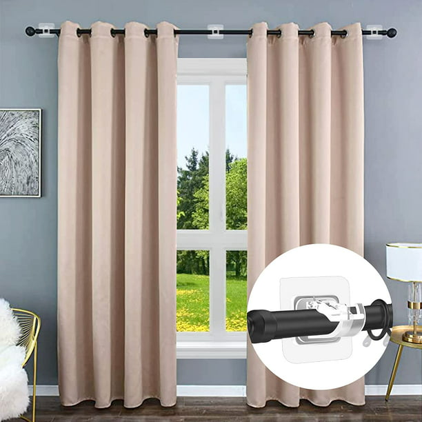 4 soportes para barra de cortina sin taladrar, colgadores adhesivos para  cortina montados en la pared, ganchos para barra de toalla, fijaciones de