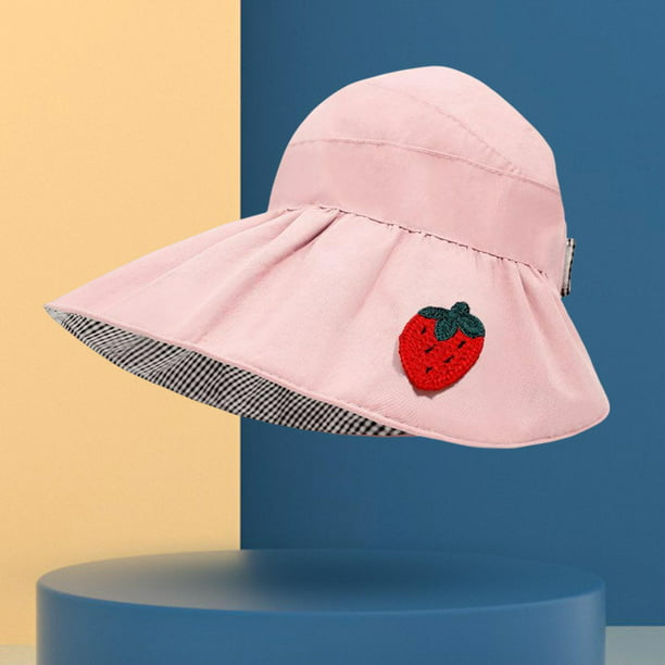 Sombrero de cubo para mujer, sombrero ancho, gorras de playa con patrón de  frutas bordadas informales para viajes, pesca, Camping, , jardinería Rosado