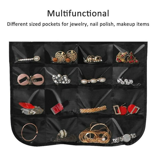 Organizador de joyas colgante, bolsa de almacenamiento de cadena de joyería  de 80 bolsillos de doble cara, 2 capas de tela, organizador de joyas para