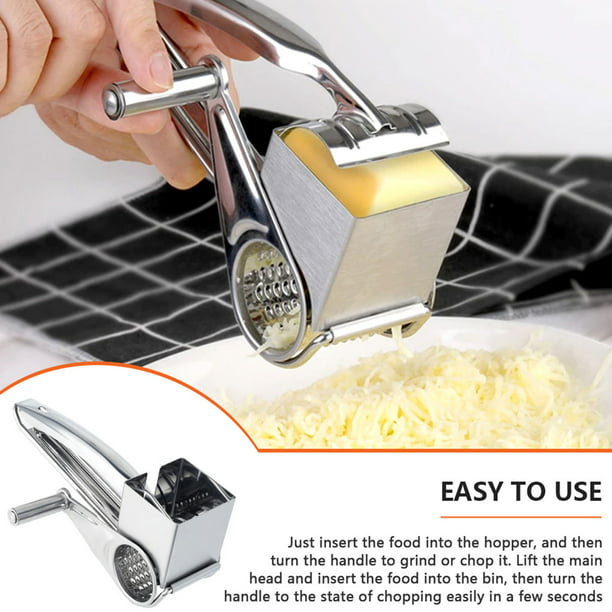 X Home Rallador de queso rotativo, trituradora de queso de mano con base de  succión de goma, 3 cuchillas de tambor de acero inoxidable incluidas