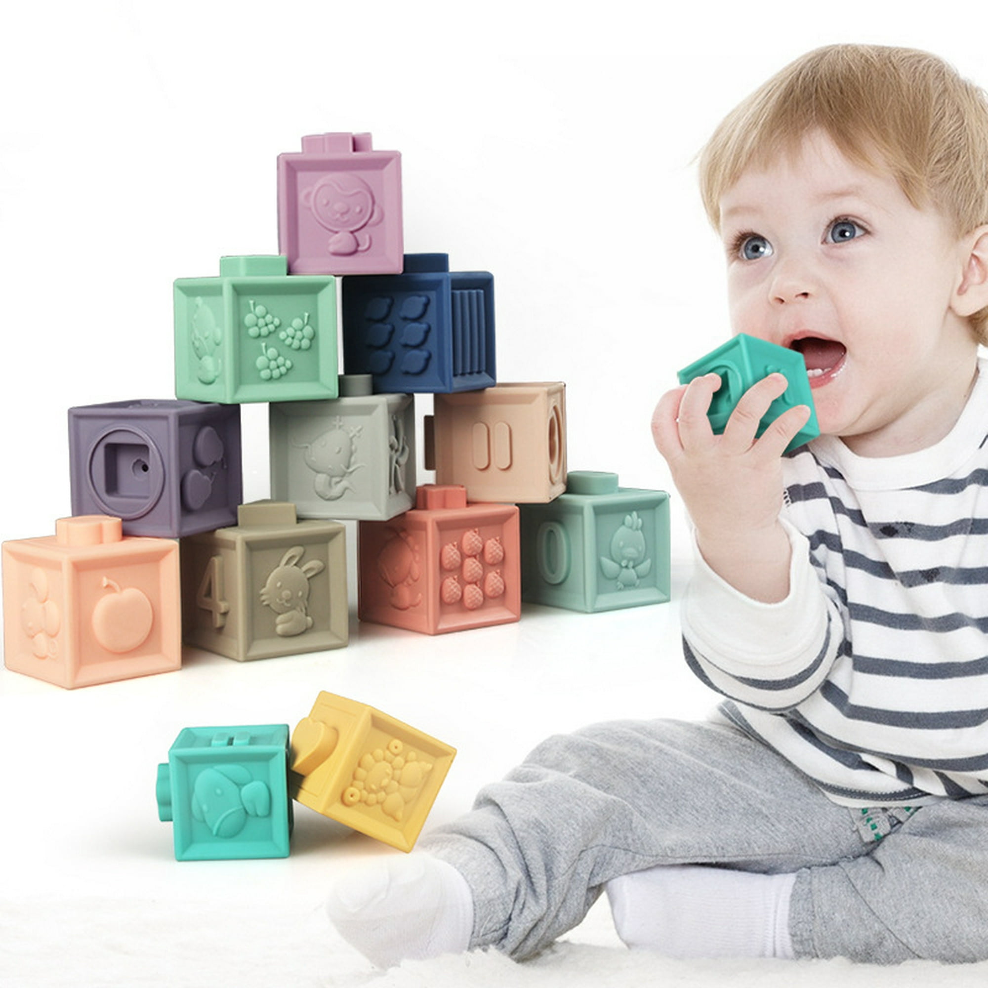 Juguetes Montessori 3 en 1 para bebés, juguetes suaves para bebés de 6 a 12  meses, bloques para bebés, anillos apilables, juguetes sensoriales para  bebés, juguetes de baño con pelota, mordedores para