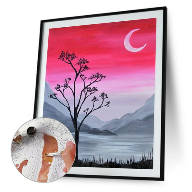  Pintura al óleo pintada a mano en blanco y negro paisaje lienzo  arte de pared con árbol rojo para sala de estar : Hogar y Cocina
