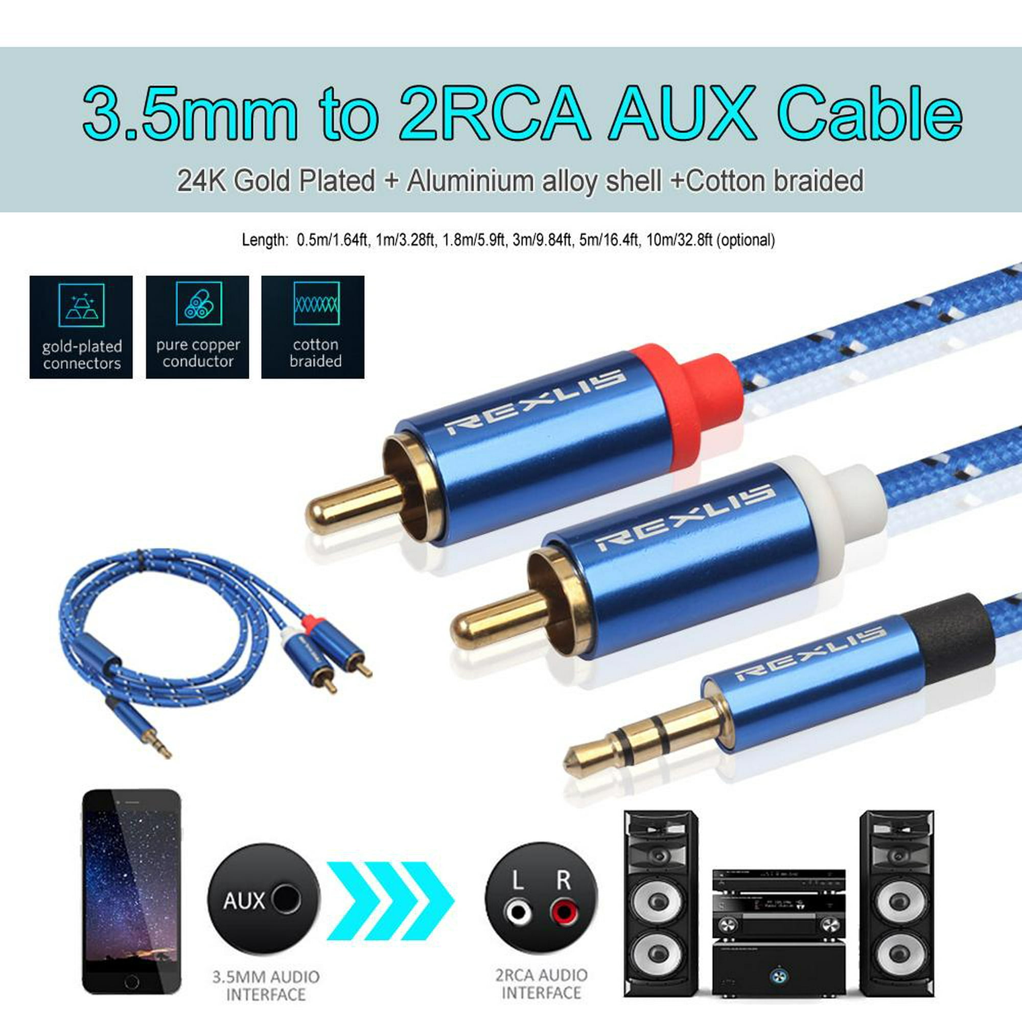 Cable Y de Sonido Audio de 3.5MM a RCA 1.8 M