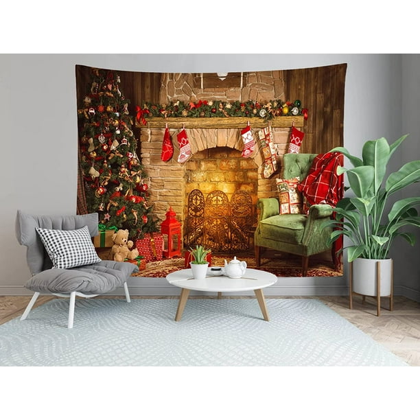  Izielad - Tapiz decorativo para colgar en la pared, diseño de  árbol verde navideño, decoración para el hogar para Año Nuevo, día festivo,  sala de estar, dormitorio, 70.9 x 90.6 in