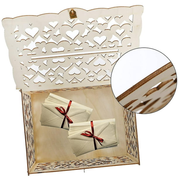 ZENFUN Caja de madera para tarjetas de boda con candado y letrero de  tarjeta, caja de tarjeta hueca de madera rústica, caja de recepción de boda  para