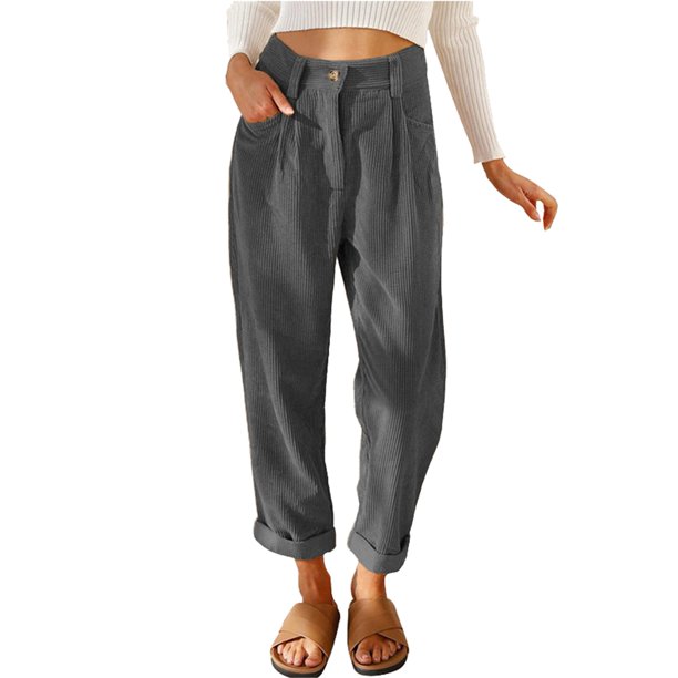 Pantalones Rectos Sueltos Bolsillos De Color Puro Pantalones De Pierna  Recta De Moda De Talle Alto para Mujer Gris Oscuro XL