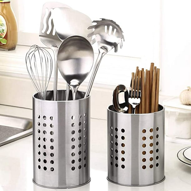 Escurridor de cubiertos, 2 soportes para utensilios de cocina de acero  inoxidable, organizador de cocina plateado