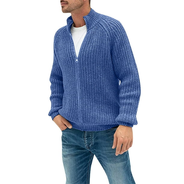 Suéteres tipo cárdigan para hombre, con cremallera completa, cuello alto,  ajuste delgado, chaquetas de punto casuales con 2 bolsillos delanteros
