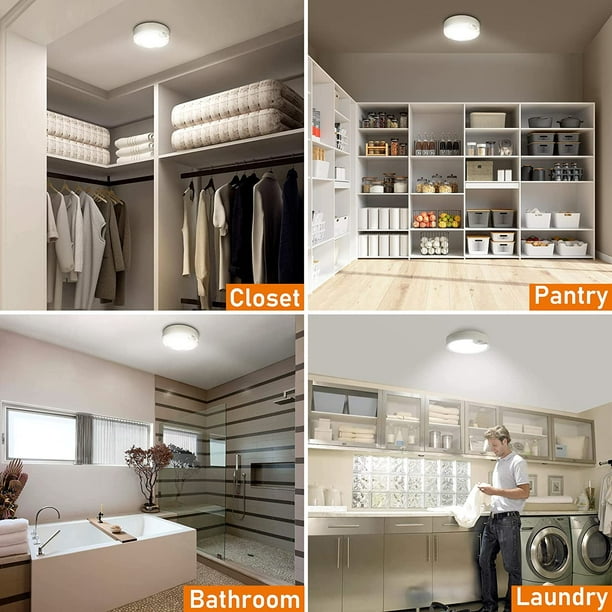 Luz de techo con sensor de movimiento, funciona con pilas, para  interiores/exteriores, luces LED de techo para armario, pasillo, despensa,  lavandería