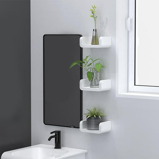 MORNITE Estante adhesivo para baño, organizador de pared, estantes de baño,  almacenamiento de espejo, para colgar sin perforaciones, color negro