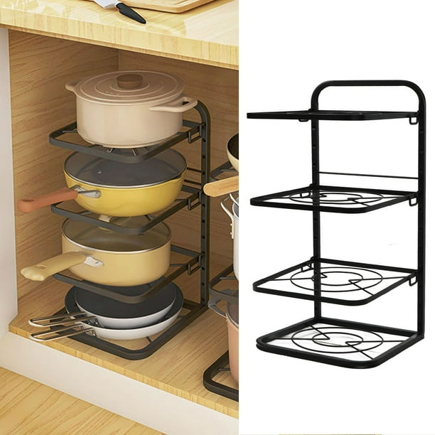 Organizador de ollas de cocina, 4 niveles, altura ajustable